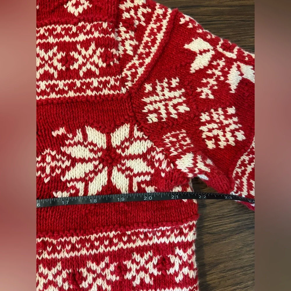 Vintage Ralph Lauren Hand-Knit Red and White Snowflake Sweater Cotton XL - Picture 7 of 9